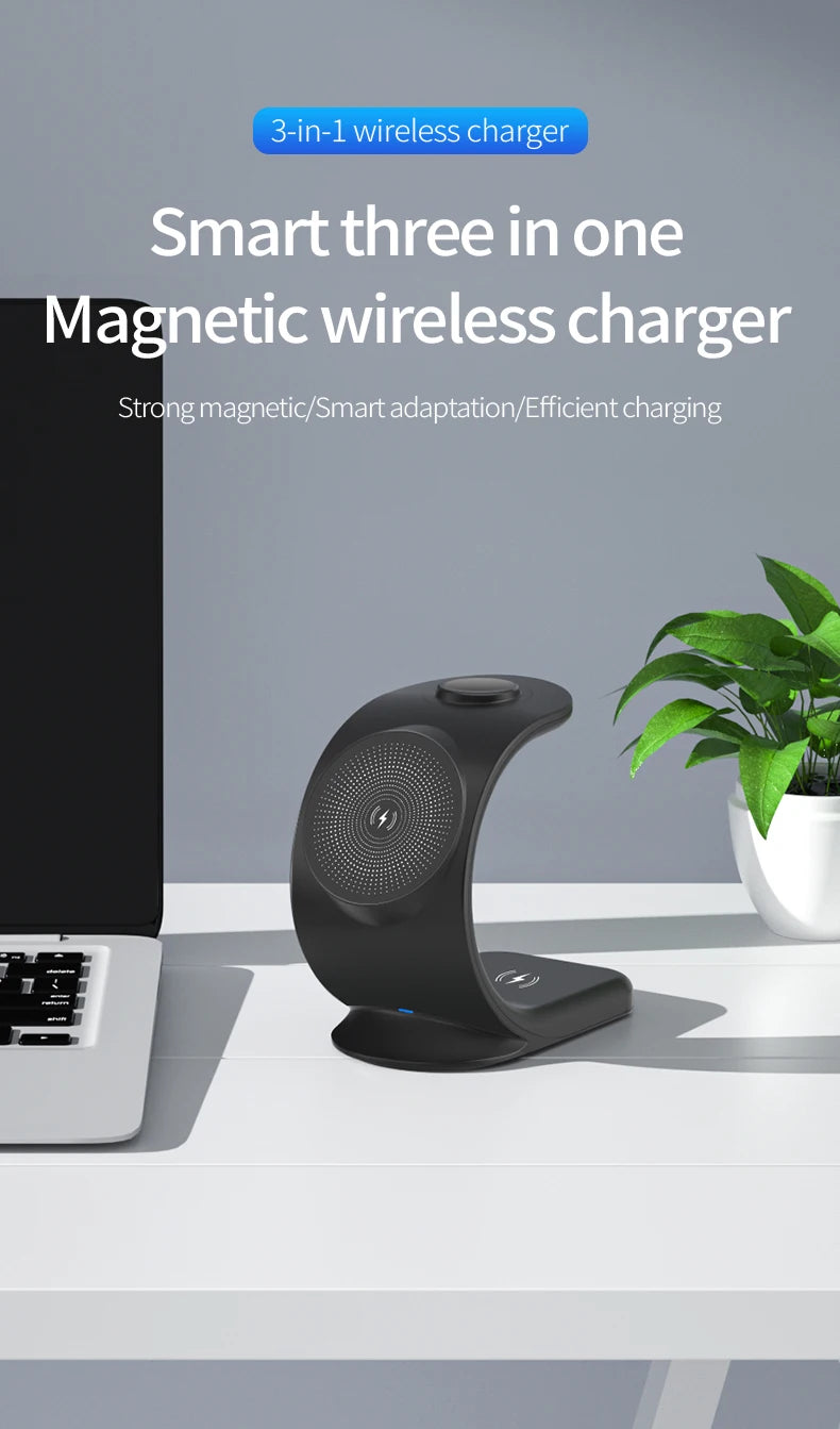 15W 3 in 1 Magnetic Wireless Charger For Apple - iPhone, Watch, and Airpods Pro Fast Charging Dock Station
