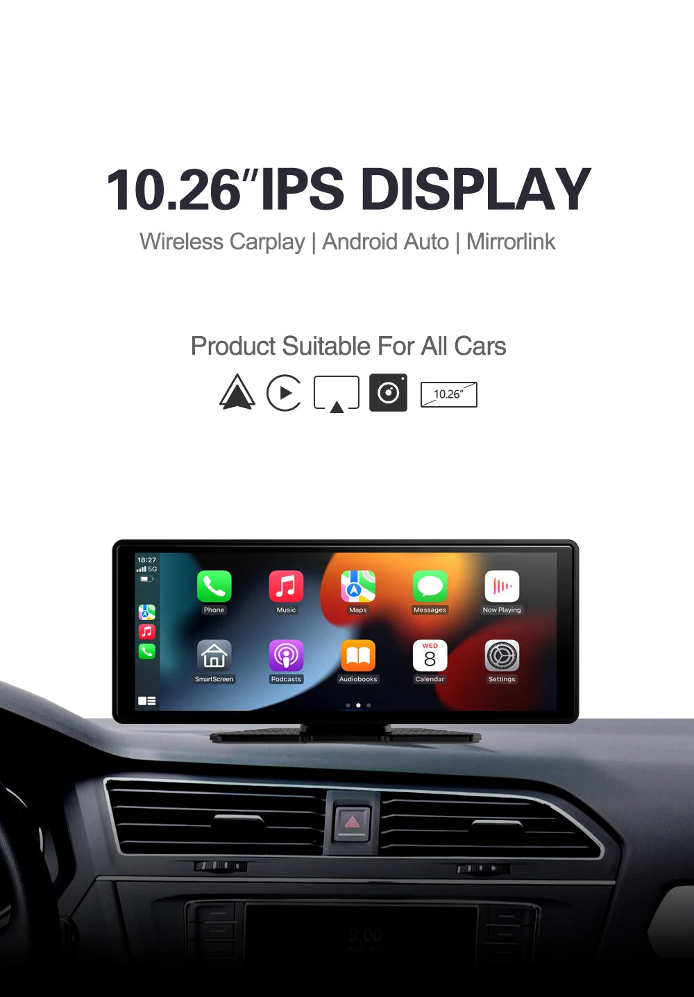 Universal 10.3 Inch Car Multimedia Android Audio & Carplay Wireless Video Player