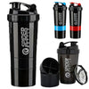 Shaker Protein Bottle w/ 3 Sections for Protein Powder, Supplement Storage