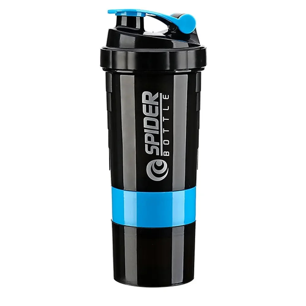 Shaker Protein Bottle w/ 3 Sections for Protein Powder, Supplement Storage