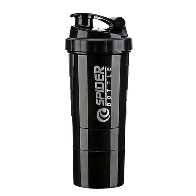 Shaker Protein Bottle w/ 3 Sections for Protein Powder, Supplement Storage