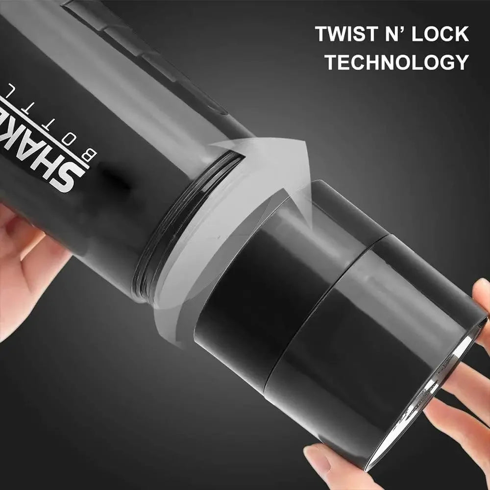 Shaker Protein Bottle w/ 3 Sections for Protein Powder, Supplement Storage